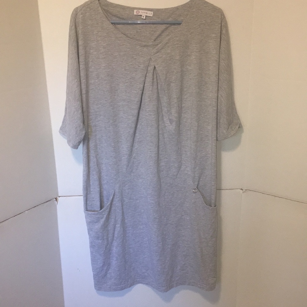 TORELLE GRAY CONTRAST POCKET GLAMOUR MATERNITY DRESS SIZE M.